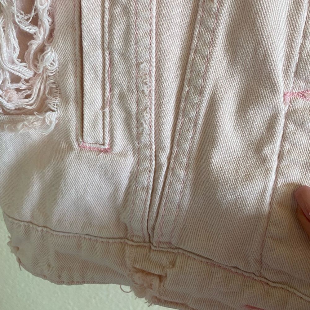 Light Pink Distressed Denim Jacket - Picture 7 of 10
